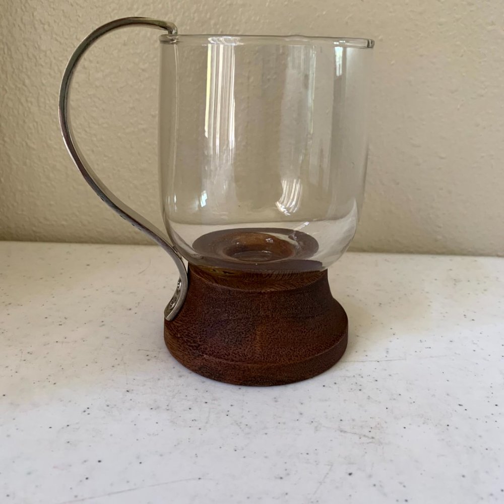 Glass Mugs- set of 4- Wooden Base
